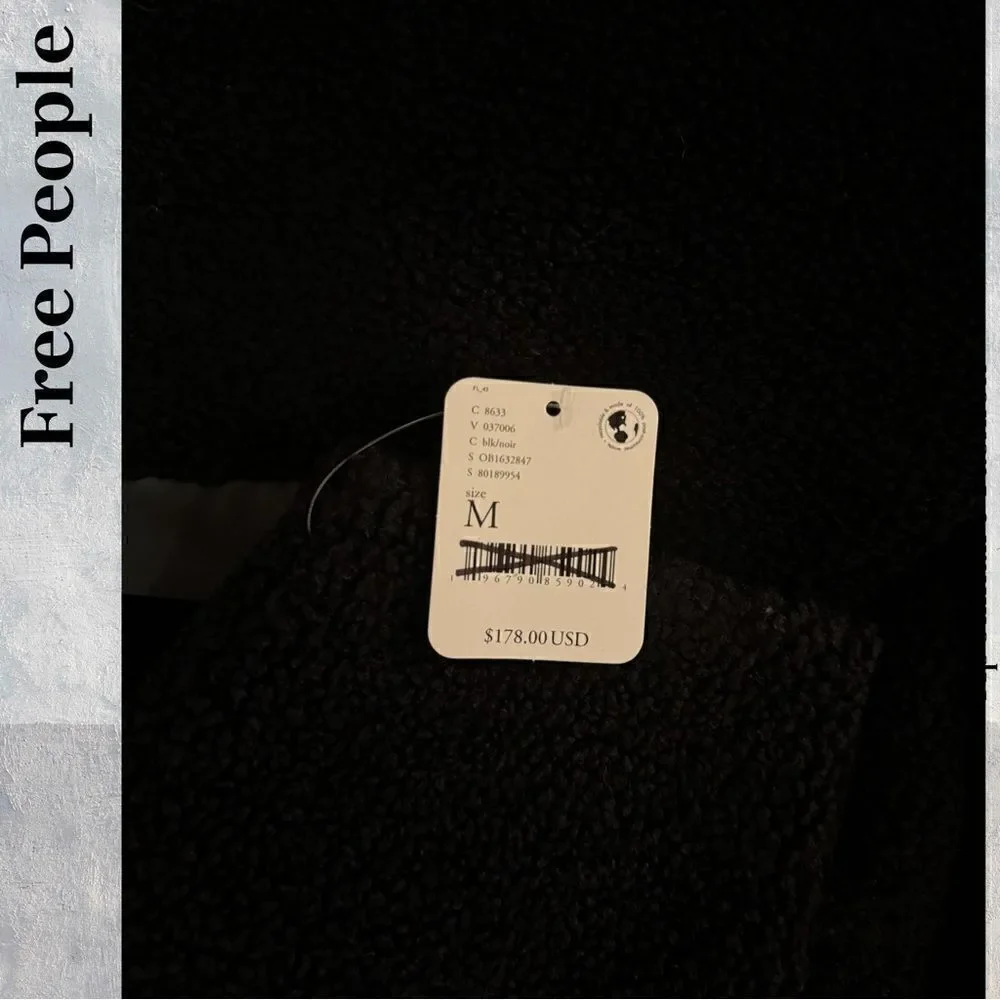 FP MOVEMENT FULL ZIPPERED FLEECE JACKET IN BLACK AND GREY TRIM MEDIUM NWT